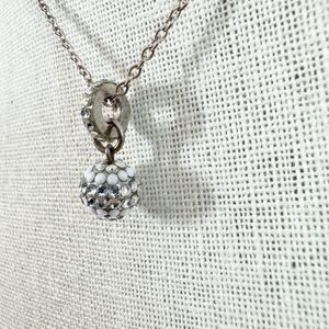 Emily Austin Sterling Silver Necklace Pave Rhinestone Ball Circle Pendant 17”